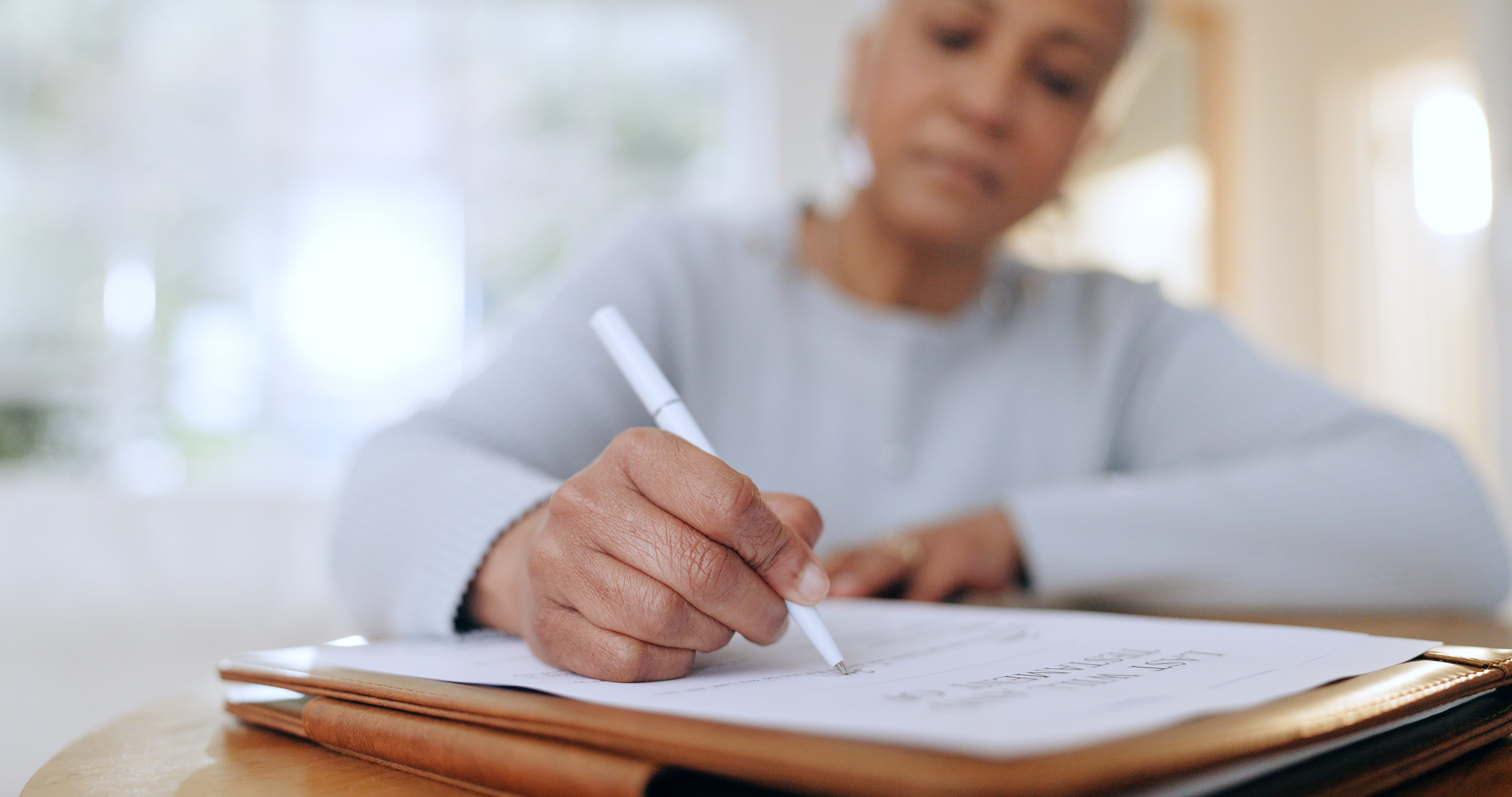 Senior,Woman,,Sign,And,Writing,With,Documents,,Paperwork,And,Application